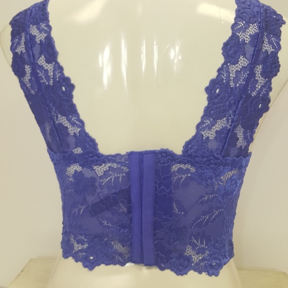 Sequinned lace crop top blouse in royal blue color - Picture 2 of 3